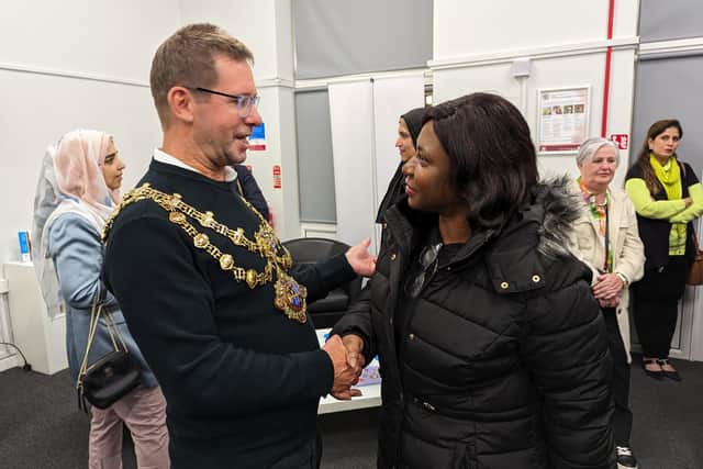 Mayor of MansfieldAndy Abrahams meeting first carer Cyndi Kwasitse at the event. Photo: Submitted
