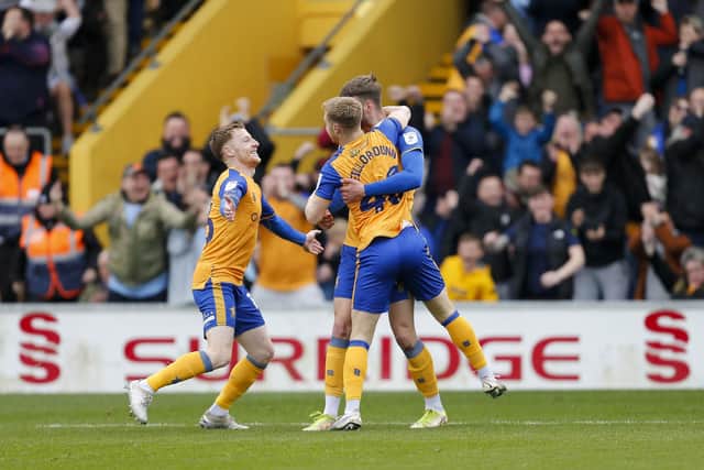 Stags celebrate their winner over Stevenage. Photo by Chris & Jeanette Holloway / The Bigger Picture.media
