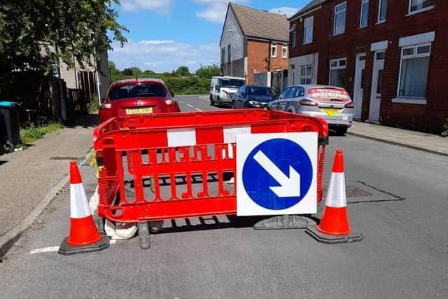 The barriers that have been erected around the sink hole by Nottinghamshire County Council's highways team.
