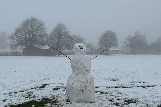 Community reporter Phoebe Cox spotted a lone snowman on her walk over Warsop Carrs on Sunday morning.