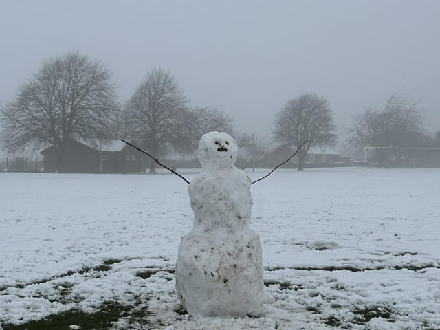 Community reporter Phoebe Cox spotted a lone snowman on her walk over Warsop Carrs on Sunday morning.
