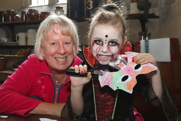 Scarlet Spate and Grandma Carol Foster get together for some mask making at Newstead Abbey