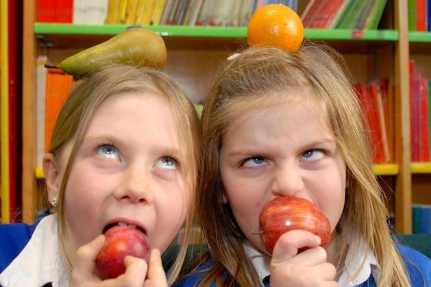 Pupils Dani Welch left and Laura Dale of the Park Junior School in Shirebrook taking part in the Healthy Lifestyles Project back in 2008, which encouraged eating more fruit at lunch time.