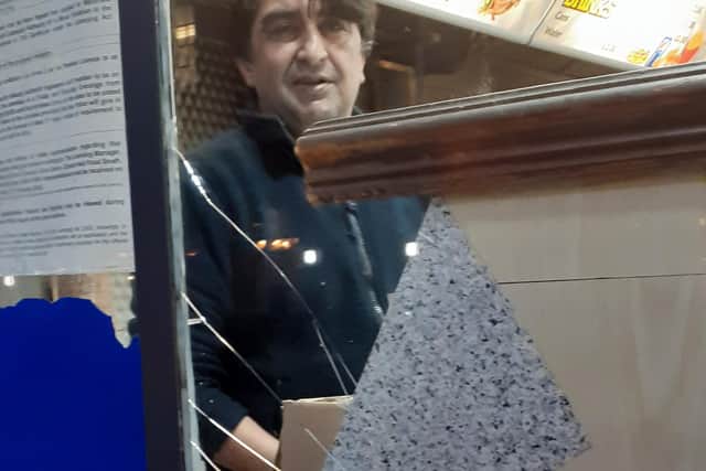 'Cengiz' pictured at the King Kebab shop on Leeming Street where a window was smashed during a brawl recently