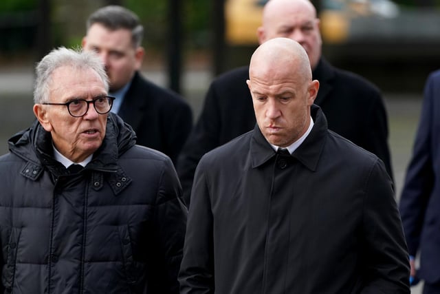 Former Rangers player Charlie Adam attends the memorial service alongside former Hibs manager Alex Miller