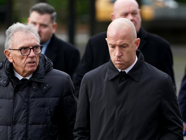 Former Rangers player Charlie Adam attends the memorial service alongside former Hibs manager Alex Miller