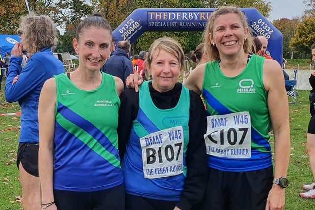 W45 medal winners - from left: Bev Armstrong, Jackie Massey, and Claire Croll.