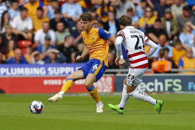 Mansfield Town defender Riley Harbottle at  Doncaster Rovers. Photo by Chris Holloway / The Bigger Picture.media