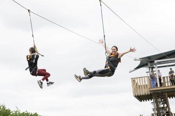 Adventures at Mill Waters has a high ropes course, featuring obstacles at 6m and 10m and a 100m zipline with dual wires to ‘fly with a friend’