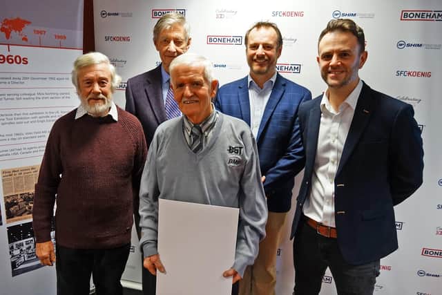 Michael Northing has retired after 60 years at Boneham & Turner Ltd. Pictured from left: retired directors Nicholas Boneham and John Boneham, Michael Northing, Charles Boneham MD and Peter Boneham MD.