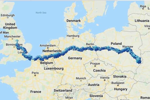 The route the truckers took to Poland