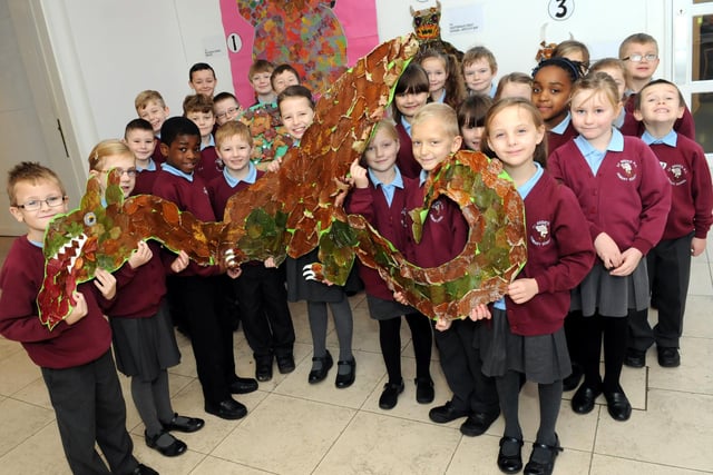 Pupils are pictured with their winning autumn leaf collage at Bede's World seven years ago. Who can tell us more about the occasion?
