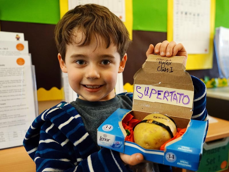 World book day in 2022 at High Oakham Primary School world book day. George with his supertato design.
