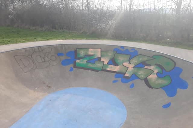 Graffiti has been sprayed at Trinity Road skate park in Edwinstowe.