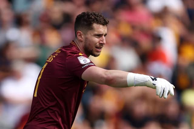 Harry Lewis with Bradford City in their League Two Play-Off semi against future employers Carlisle.
