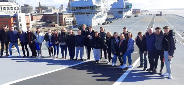 West Nottinghamshire College students on the deck of HMS Prince of Wales