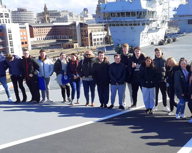 West Nottinghamshire College students on the deck of HMS Prince of Wales