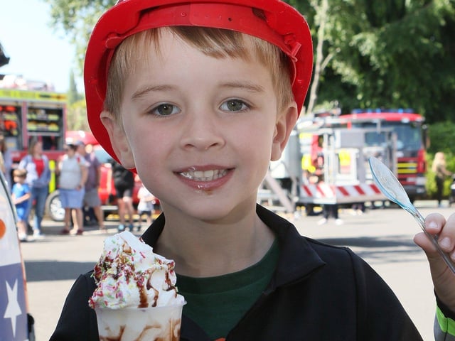 Mikey Allkin, aged five, came dressed in his own fire gear.