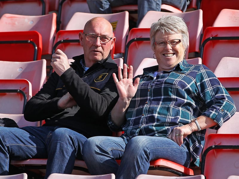 Some of the Stags fans who made the long trip to Exeter City to see Mansfield's 4-1 win on 30th March 2019.