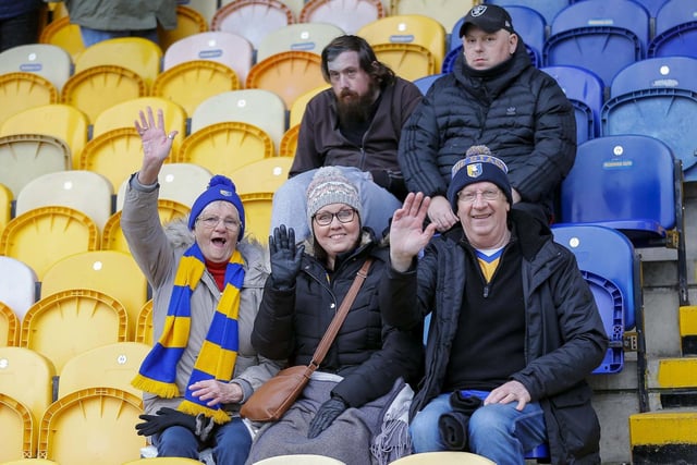 Mansfield Town fans enjoy the win over Gillingham.