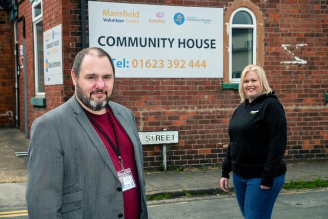 Steve Morris of Mansfield Community and Voluntary Service, with Laura Levitt from Amazon.
