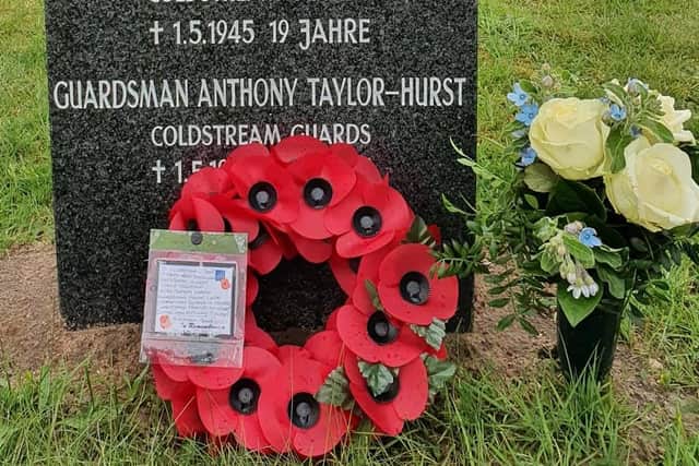 Anthony Taylor Hurst memorialised on a stone in Germany with his four colleagues.