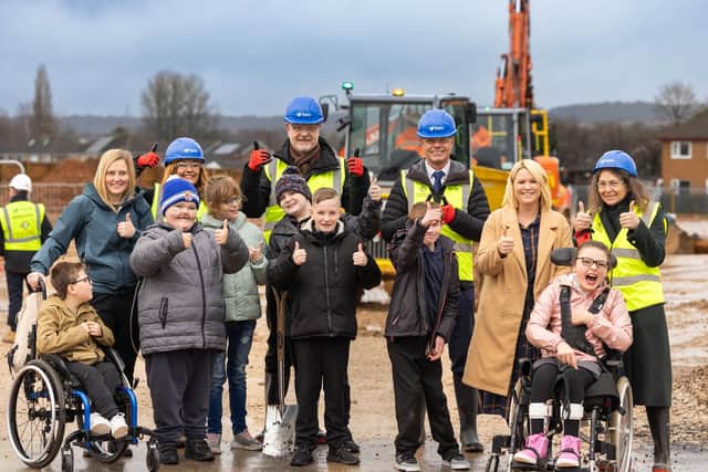 This week, staff and students from Yeoman Park Academy, Mansfield Woodhouse, were accompanied by representatives from the department for education and Nottinghamshire Council, alongside developers BAM, to mark the official breaking of the ground at the site for a new school building. Photo by Thomas Kozak.