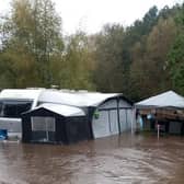 A flooded caravan on the site.