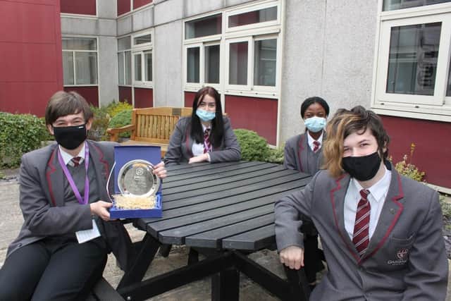 Pictured are Garibaldi School pupils Alex Burrows, Lehana Norman, Temiloluwa Egberongbe and Kieran Thompson.