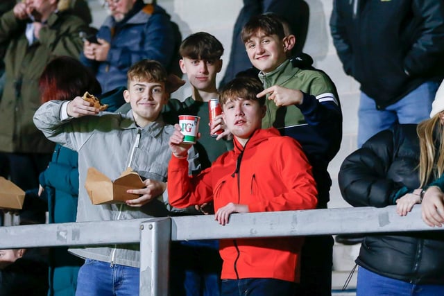 Some of the Mansfield Town fans who headed to Burton for the EFL Trophy defeat on 21st Nov 2023.