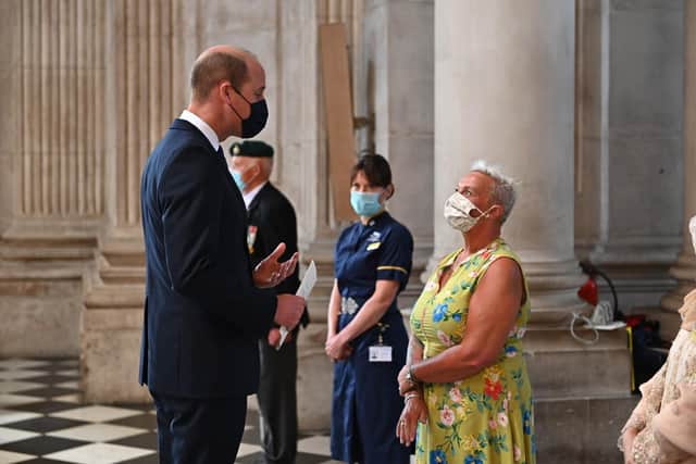 Diane Caunt, with HRH Prince William at the service at St Paul’s Cathedral
