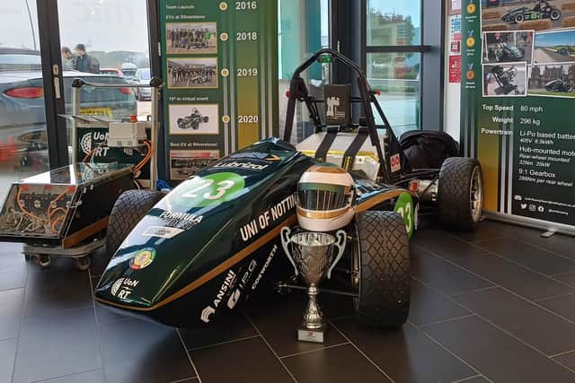 An electric racing car from Nottingham Trent University will be on show at the Four Seasons Shopping Centre