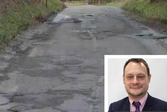 Coun Jason Zadrozny-Bland has hit out at the state of Mill Lane, branding it a 'death trap'. Photo: Google