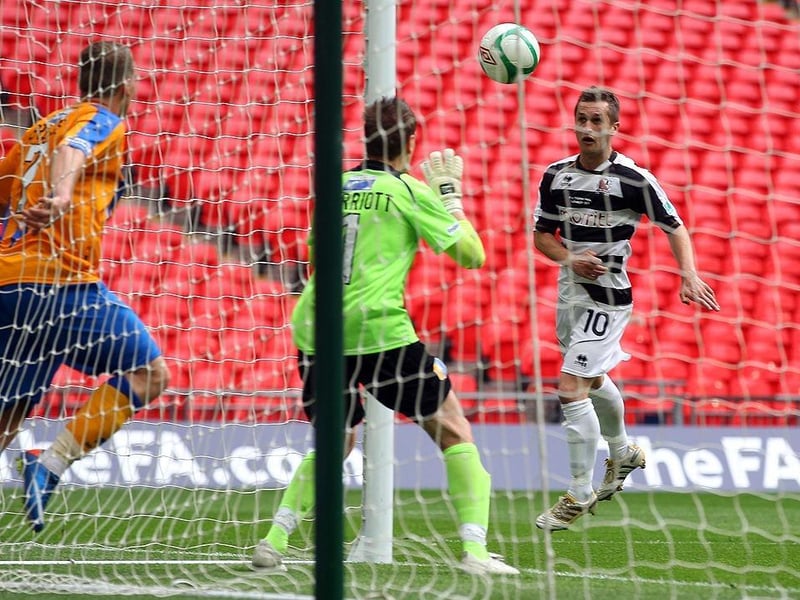 Chris Senior scores the winner during the FA Trophy final between Darlington and Mansfield Town at Wembley Stadium on May 7, 2011.