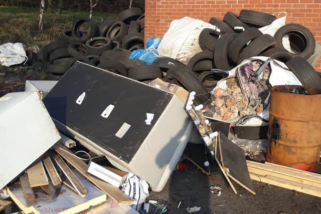 Hundreds of tyres, fridges, builder’s bags filled with bricks and insulation panels were among items fly-tipped at an industrial site in Kirkby.