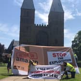 Campaigners unfurled a giant banner at Southwell Minster