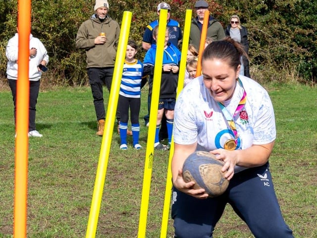 Rugby World Cup winner, Amy Cokayne joining in the fun!