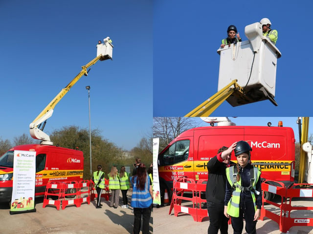 Sienna Botton braves the heights of McCann's telescopic handler which is used in construction tasks