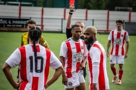 Eastwood's Lavelle White is sent off. Pic by Scott Messom.