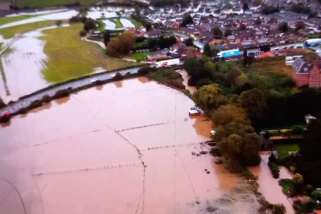A bird's eye view of the extend of the flooding in Ollerton. Drone footage provided by Bowe Community Radio CIC.