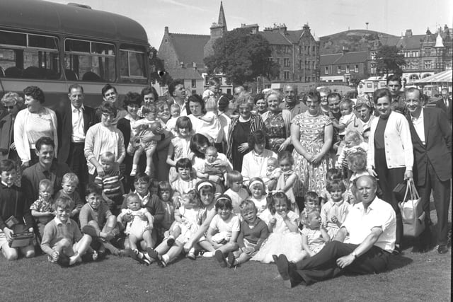 A coach party of visitors from Grangemouth at the Burntisland Games in July 1966