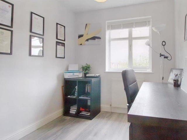 The fifth and final bedroom at The Gables can easily be turned into an office or study. It is a good size, neutrally decorated, with laminate flooring and rear aspect views.