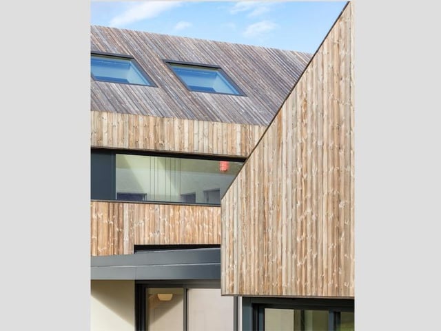 An exterior view of the Kebony-clad new family home in Braishfield, Hampshire.