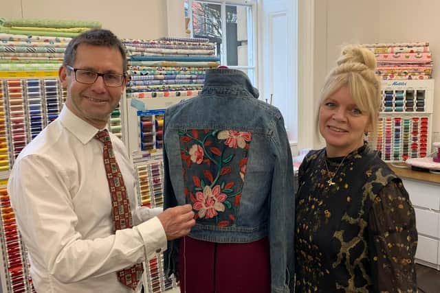 Andy Abrahams, Mansfield mayor, with seamstress Suzanne Rawlinson, of Oh Sew Suzy.