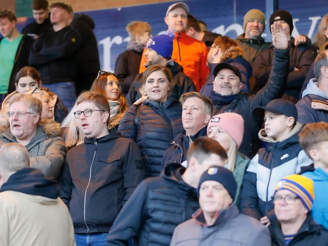 Mansfield fans at the Sky Bet League 2 match against Stockport County FC at Edgeley Park, 01 Jan 2024.
Photo credit should read : Chris & Jeanette Holloway / The Bigger Picture.media:Mansfield Town fans enjoy the win at Stockport County