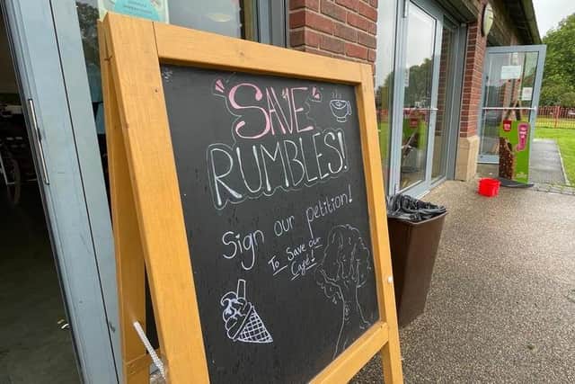 A board outside Rumbles urging people to sign a petition and fight to stop it from closure. (Photo by: Local Democracy Reporting Service)