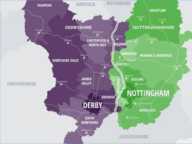 Map showing Derbyshire and Nottinghamshire