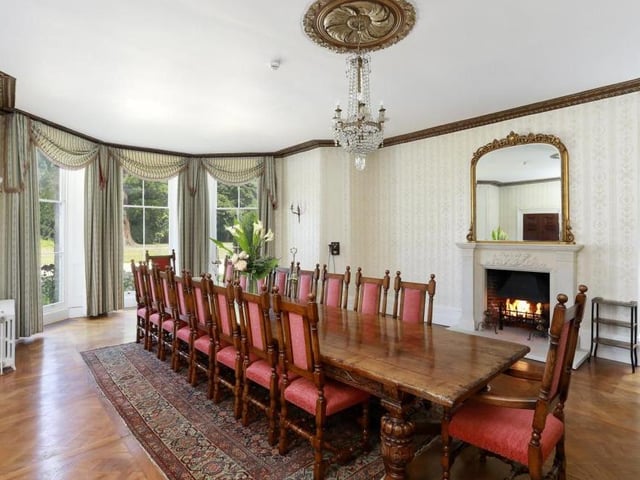 This elegant dining room is just one of the many superb and bright rooms at Hunton Court. In the early Victorian period, the house was adapted to its existing Georgian style and is constructed of a mellow ragstone, more commonly found in the Cotswolds.