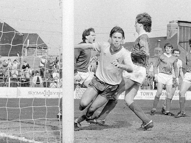 Charlie Bell wheels away after scoring against Tranmere Rovers.