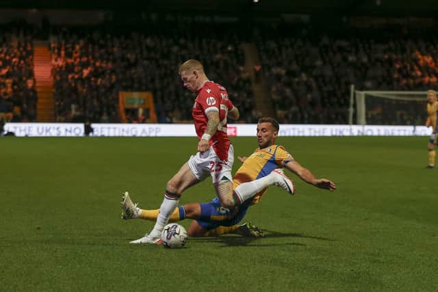 Action during Stags' Sky Bet League 2 match against Wrexham AFC at the One Call Stadium, 03 Oct 2023
Photo credit : Chris & Jeanette Holloway / The Bigger Picture.media